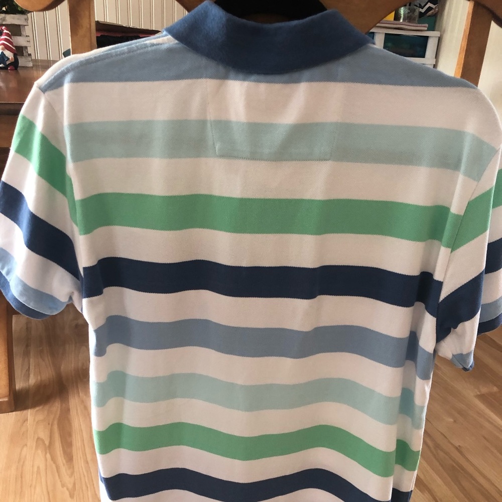 Men’s Southern Tide Polo, size small, white, green and blue striped